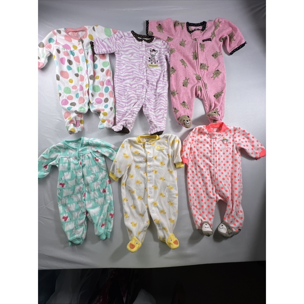 Lot of 6 Baby Girl Fleece CARTER'S sleepers 3 months